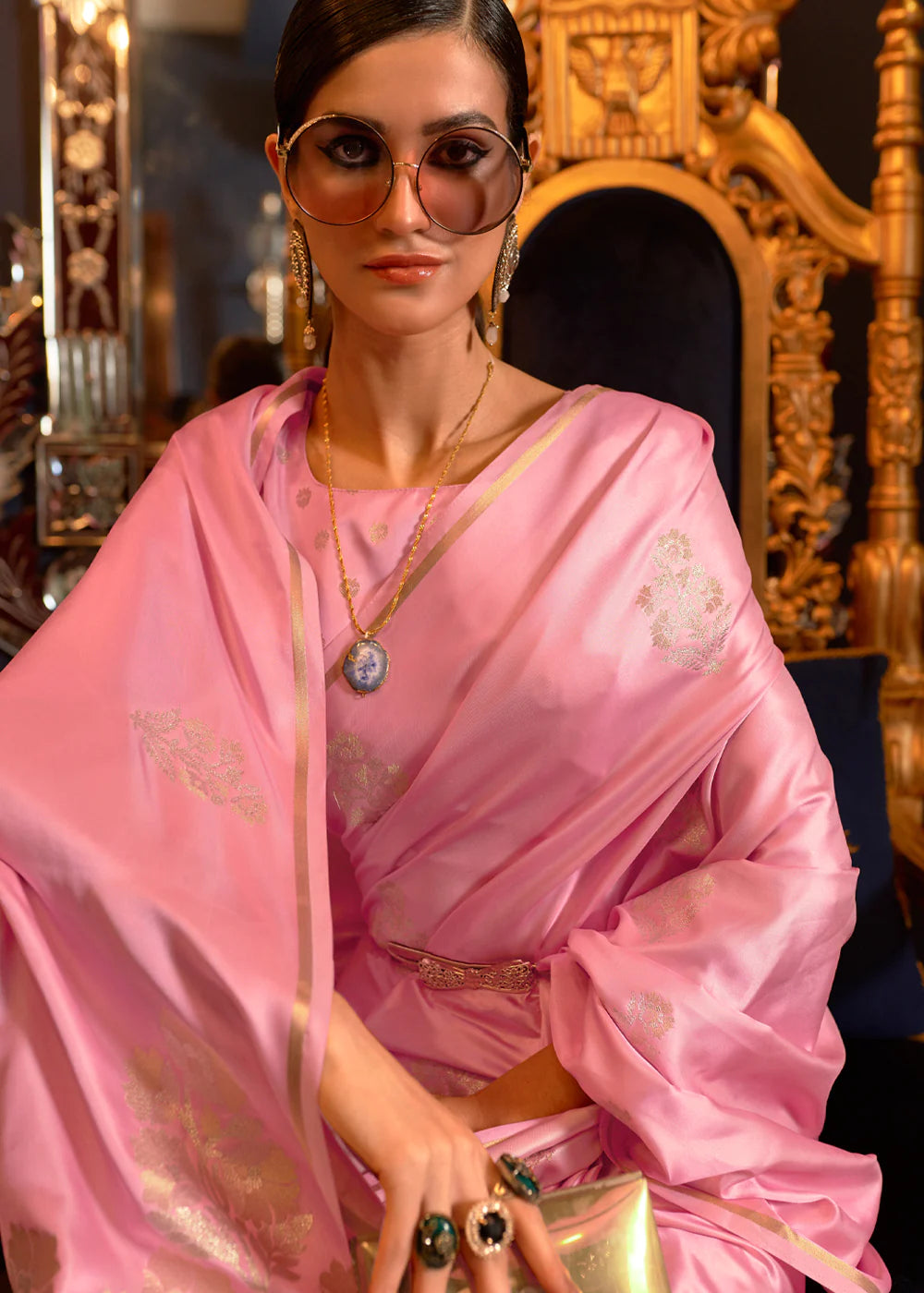 Pink DESIGNER Banarasi SATIN SILK SAREE