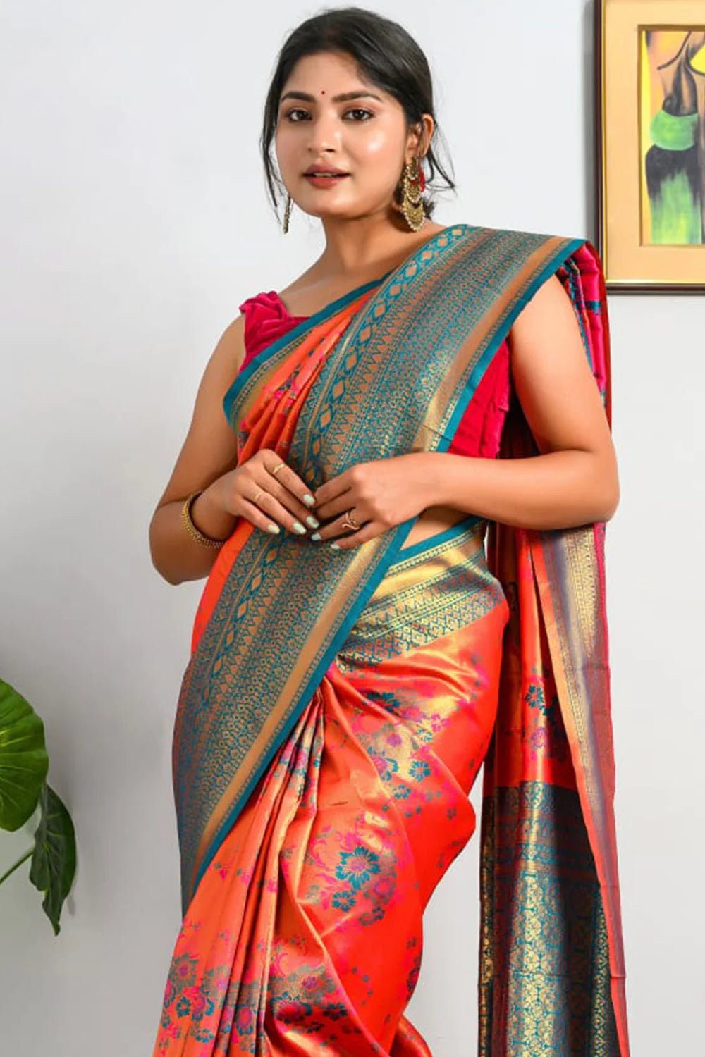 SALMON ORANGE KANJIVARAM SILK SAREE