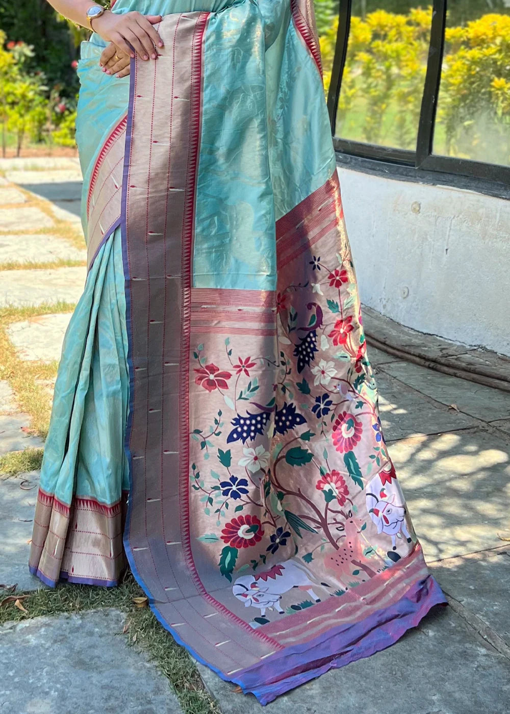 SKY BLUE Woven Paithani Silk Saree