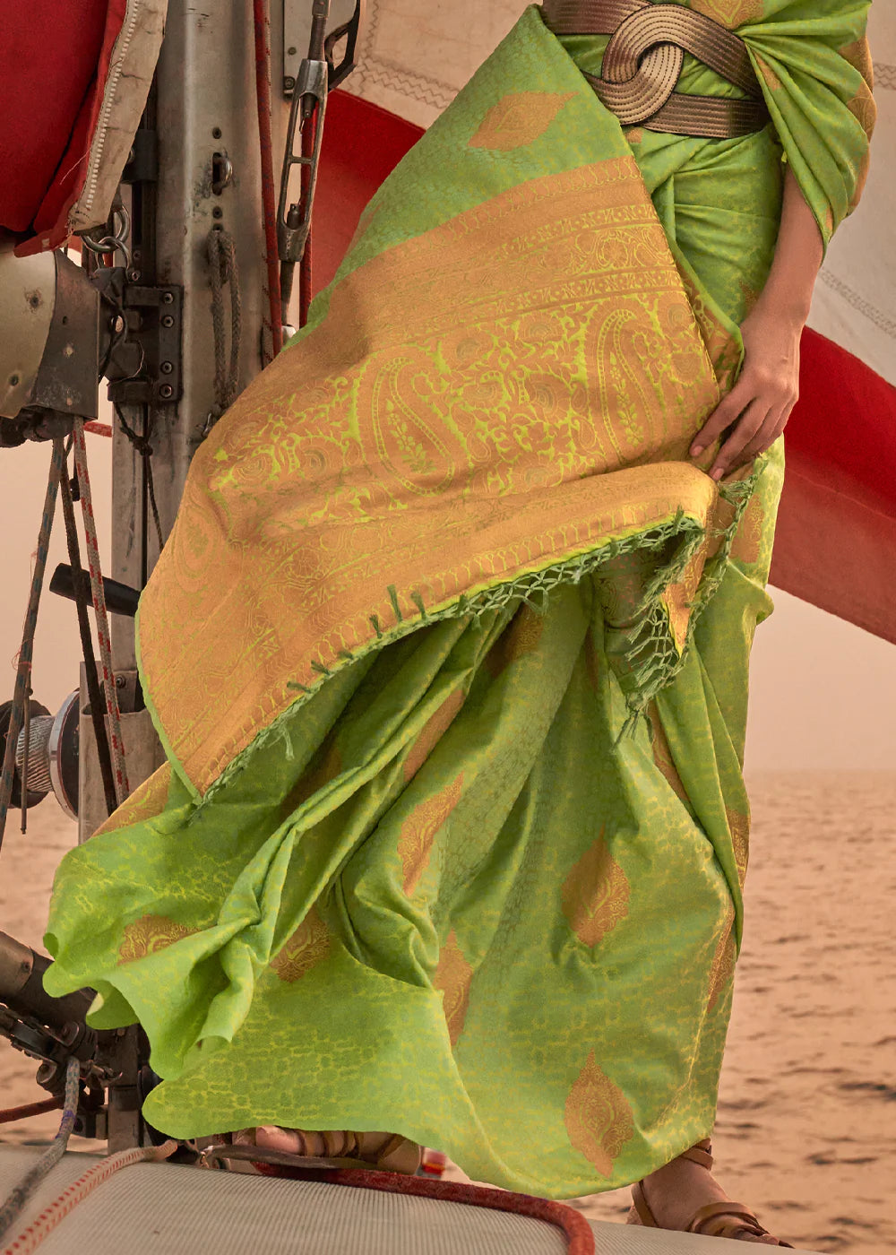 Green Dual Tone Banarasi Satin Silk Saree