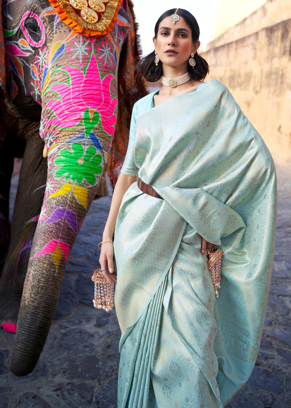 SOFT Blue BANARASI Woven Silk Saree