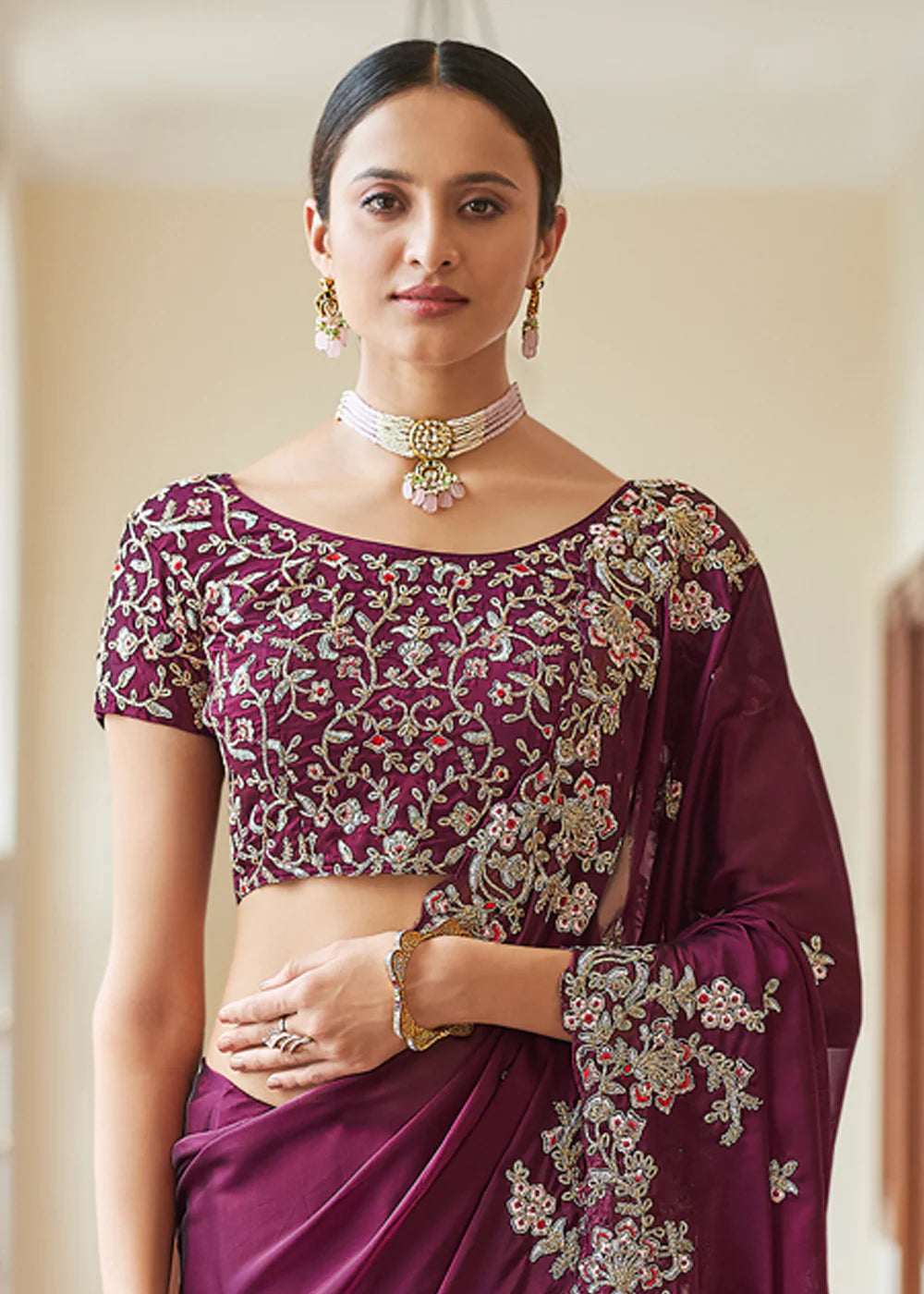 PURPLE CRAPE DORI, RESHAM,CUT-WORK Designer Saree