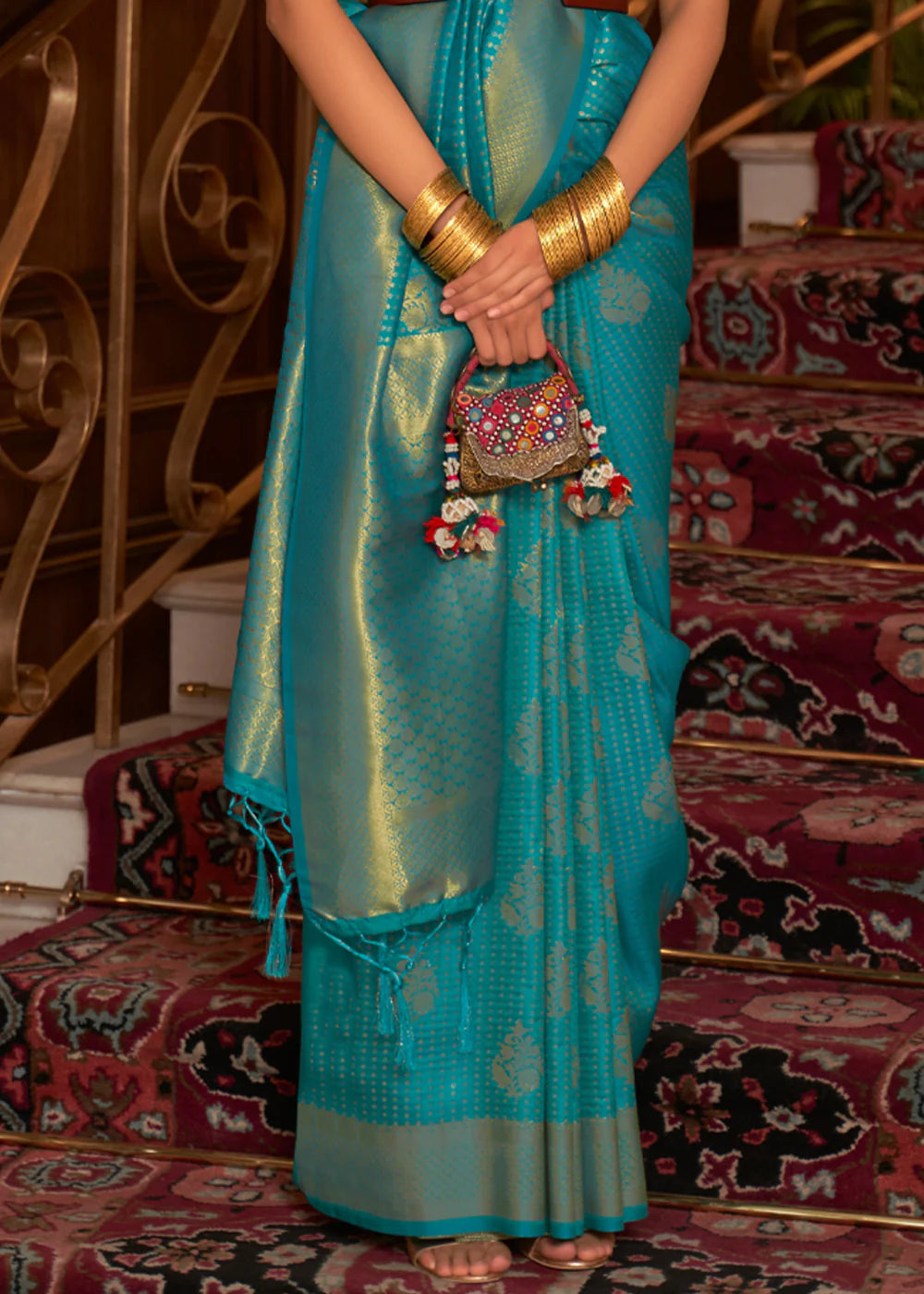 Aqua Blue WOVEN BANARASI SILK SAREE