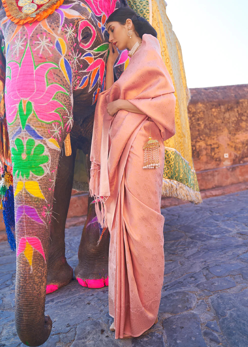 CORAL SOFT PINK BANARASI Woven Silk Saree