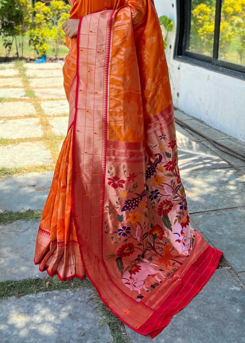 ORANGE Woven Paithani Silk Saree