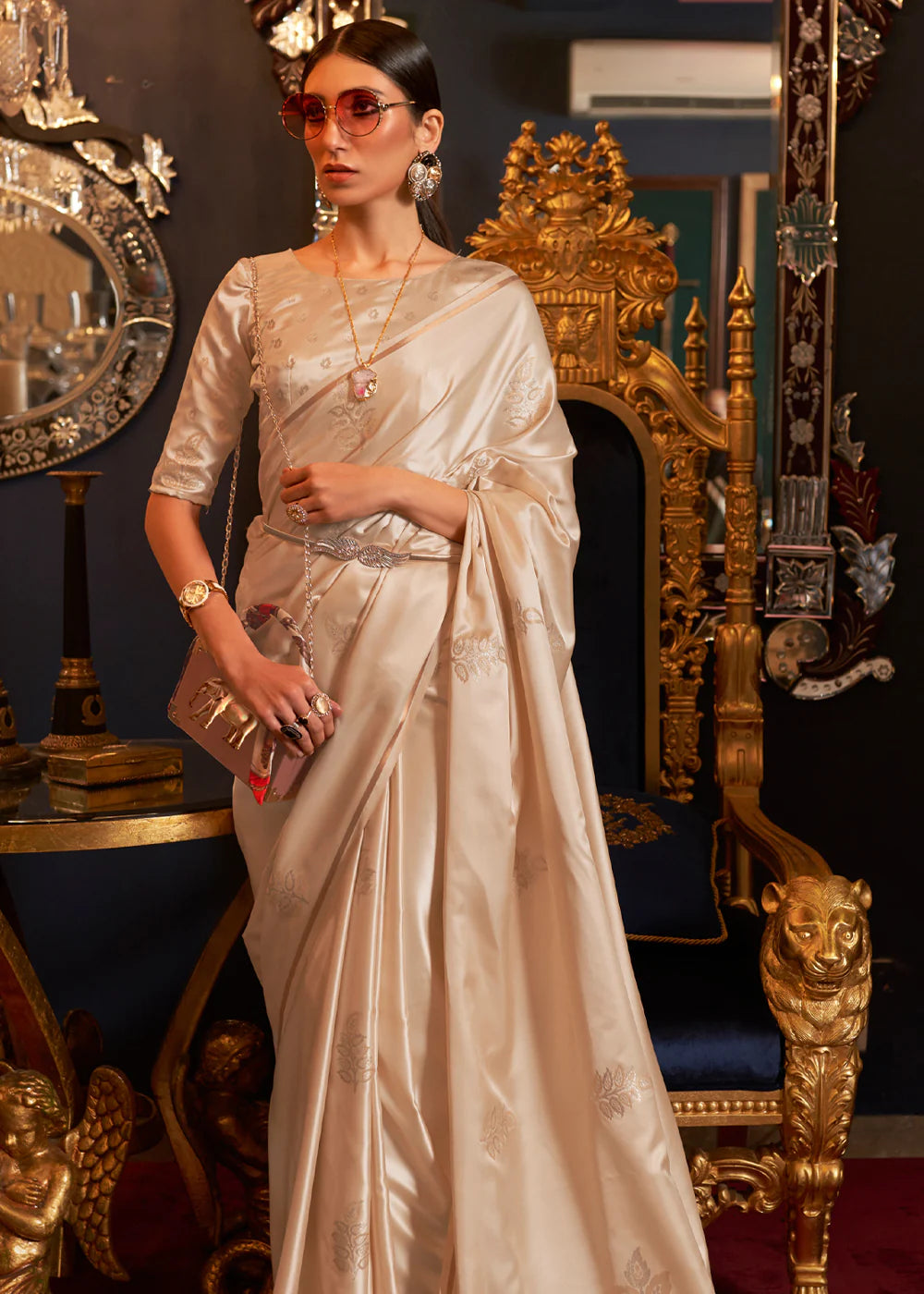 Rich Beige DESIGNER Banarasi SATIN SILK SAREE