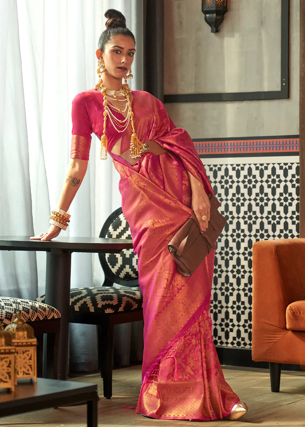 ROSE PINK TWO TONE Banarasi Brocade Silk Saree