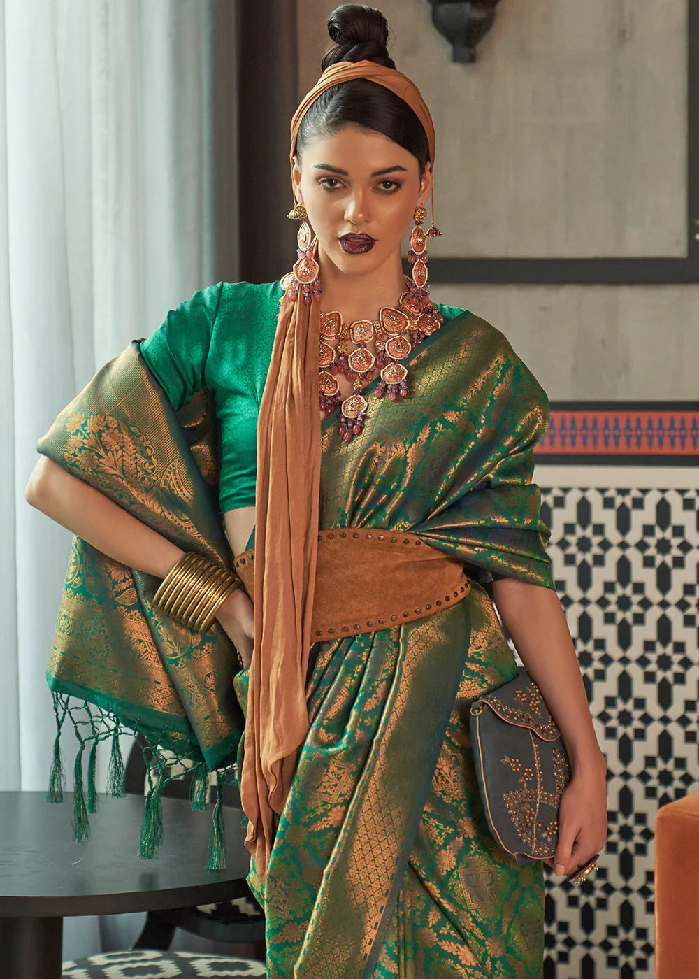 GREEN TWO TONE Banarasi Brocade Silk Saree