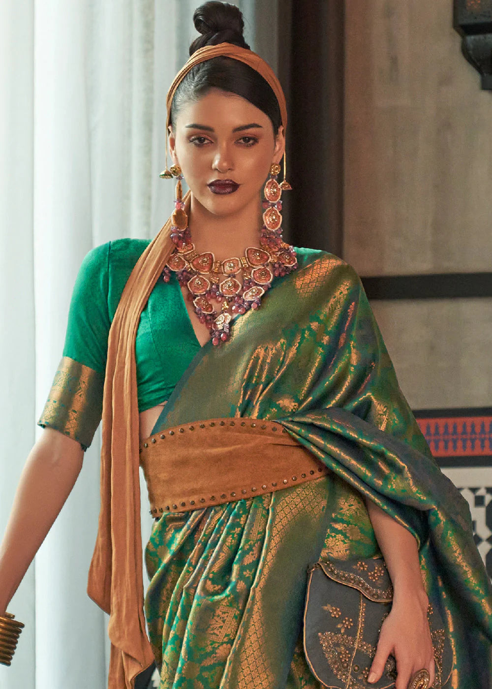 GREEN TWO TONE Banarasi Brocade Silk Saree