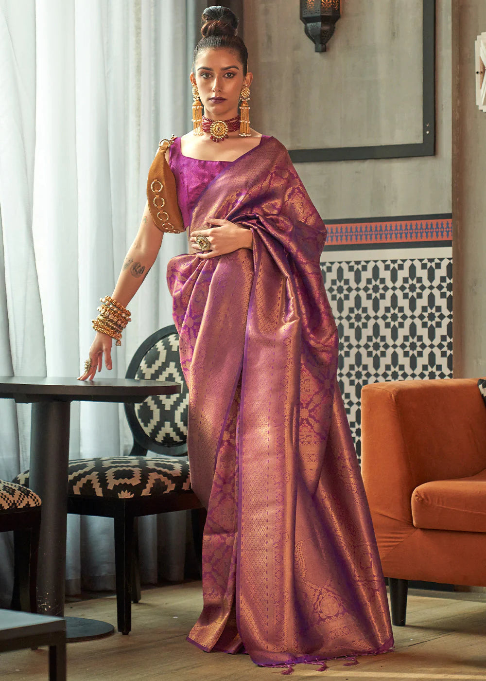 PURPLE TWO TONE  Banarasi Brocade Silk Saree