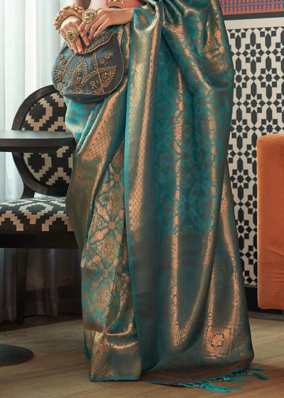 BLUE TWO TONE Banarasi Brocade Silk Saree