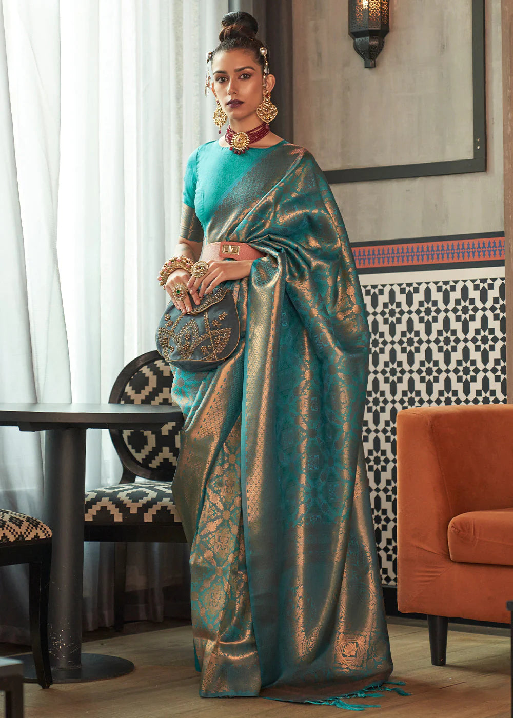 BLUE TWO TONE Banarasi Brocade Silk Saree