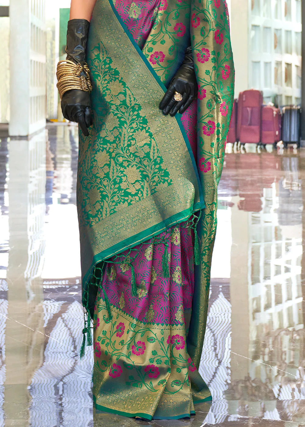 PURPLE & GREEN ZARI HANDLOOM WEAVING BANARASI SILK SAREE