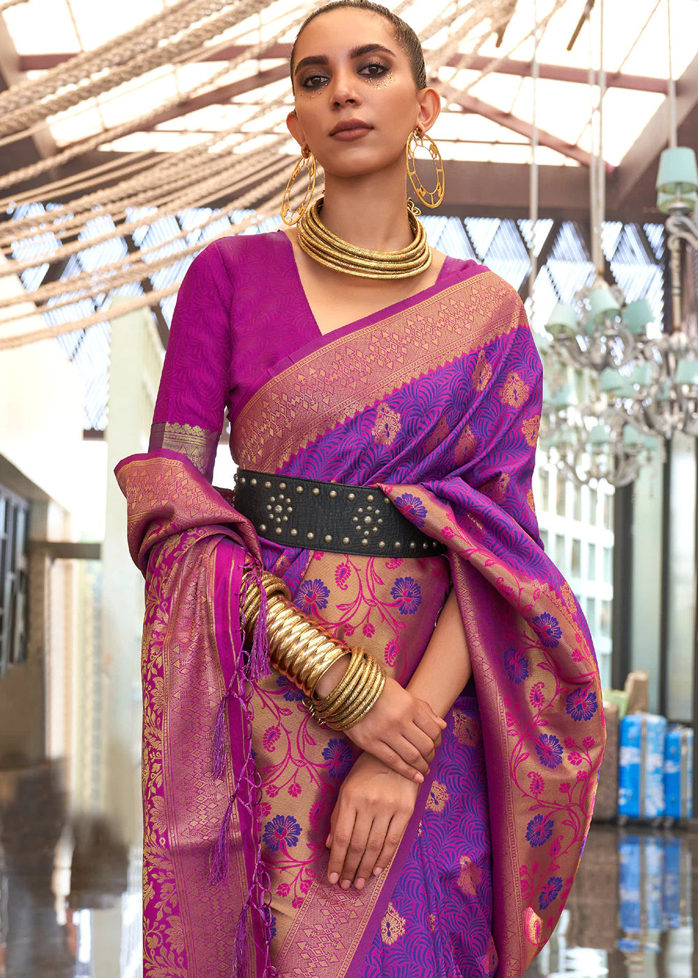 PURPLE ZARI HANDLOOM WEAVING BANARASI SILK SAREE