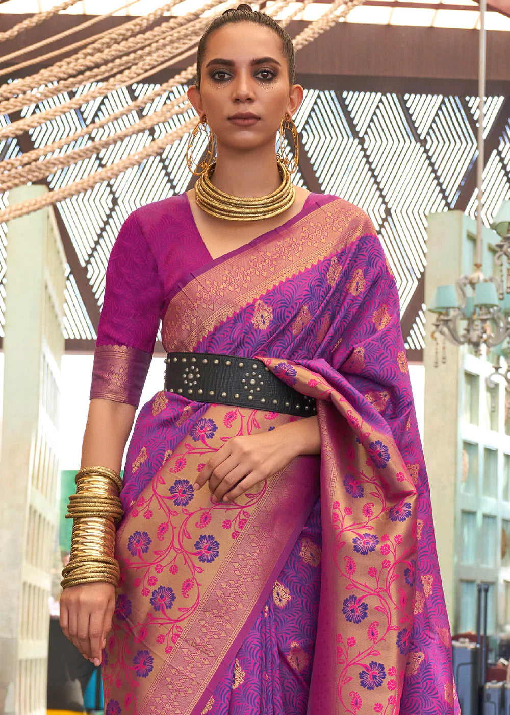 PURPLE ZARI HANDLOOM WEAVING BANARASI SILK SAREE