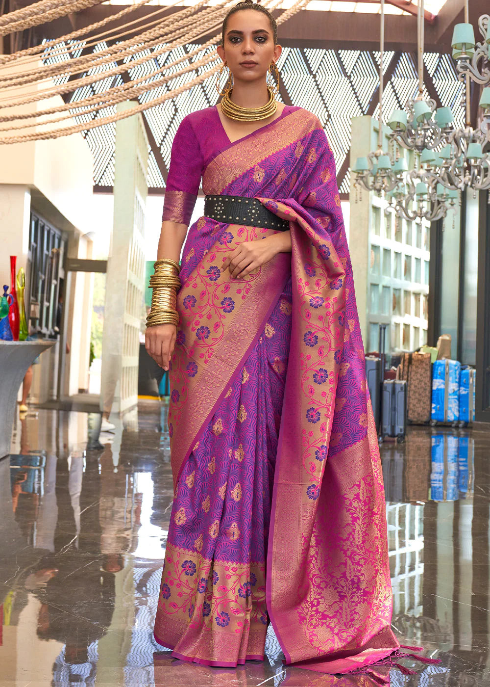 PURPLE ZARI HANDLOOM WEAVING BANARASI SILK SAREE