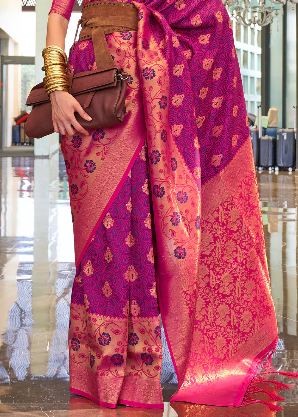 MARGENTA & PINK ZARI HANDLOOM WEAVING BANARASI SILK SAREE