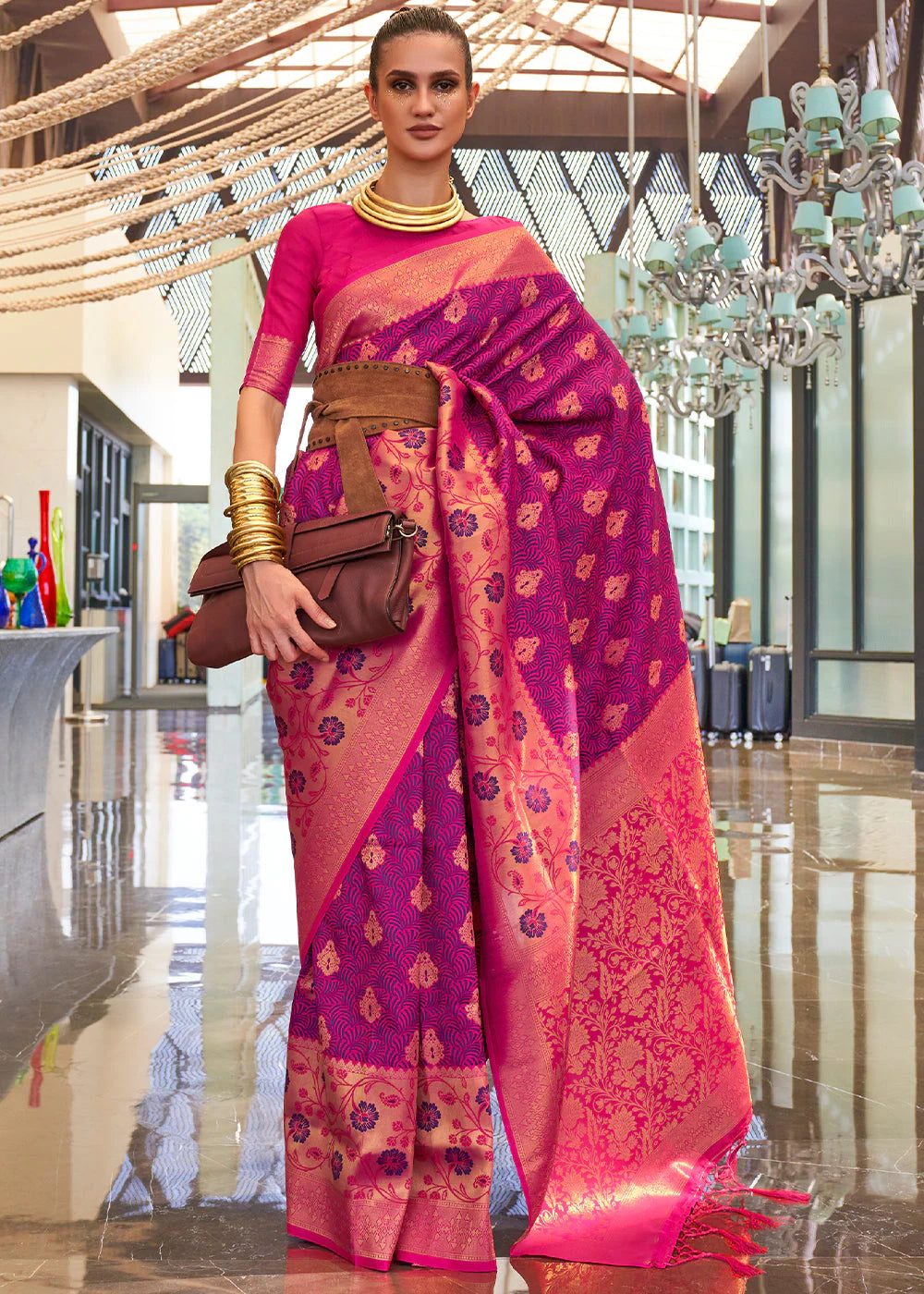 MARGENTA & PINK ZARI HANDLOOM WEAVING BANARASI SILK SAREE