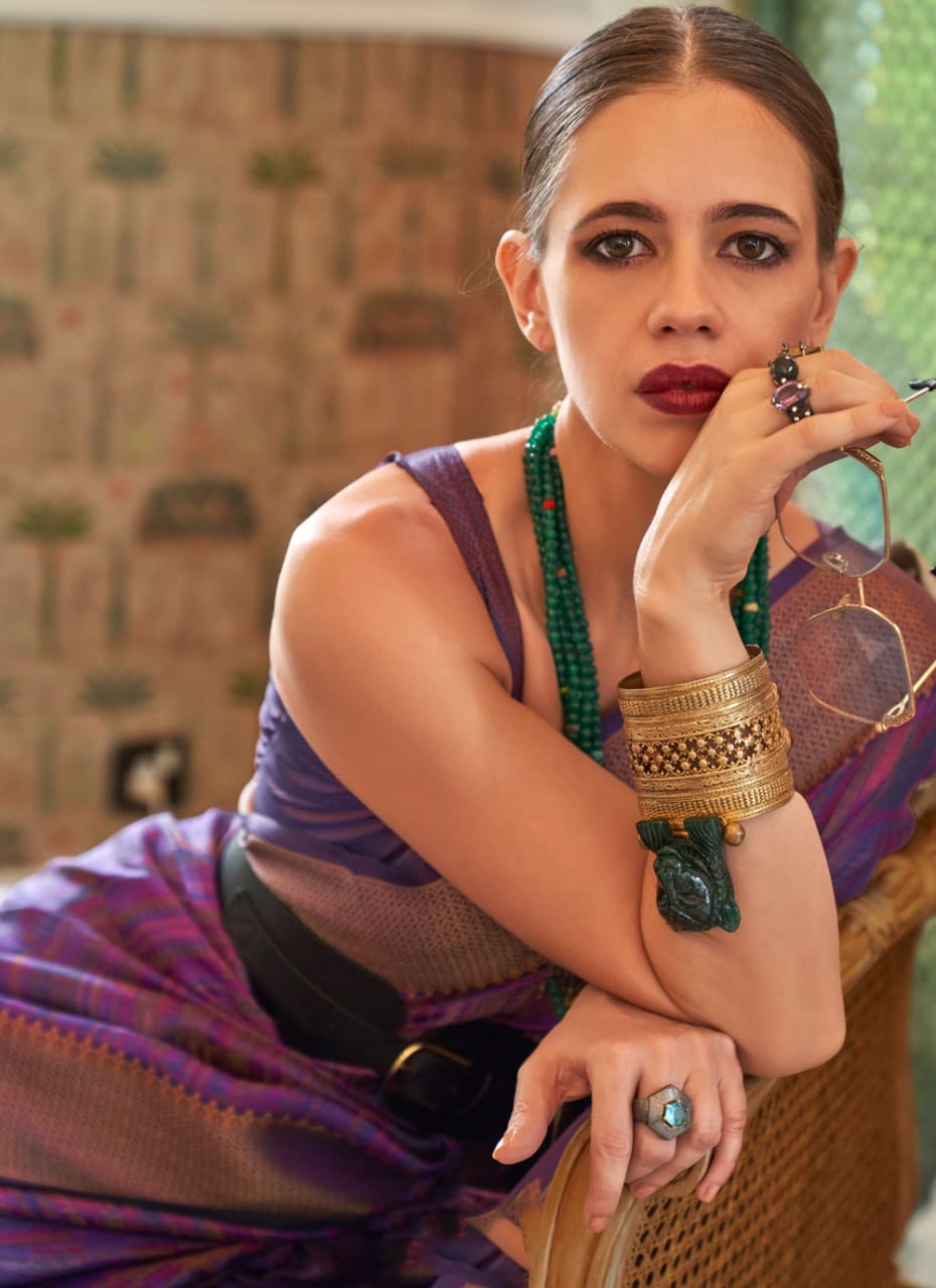 Fab Purple Color Kalki Koechlin Designer Contemporary Saree