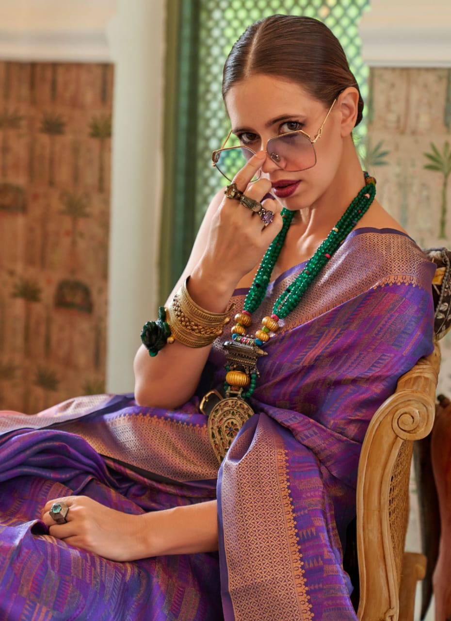 Fab Purple Color Kalki Koechlin Designer Contemporary Saree