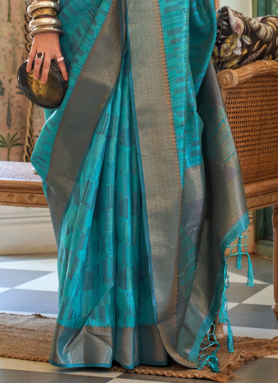 Lovely Aqua Blue Color Kalki Koechlin Designer Contemporary Style Saree