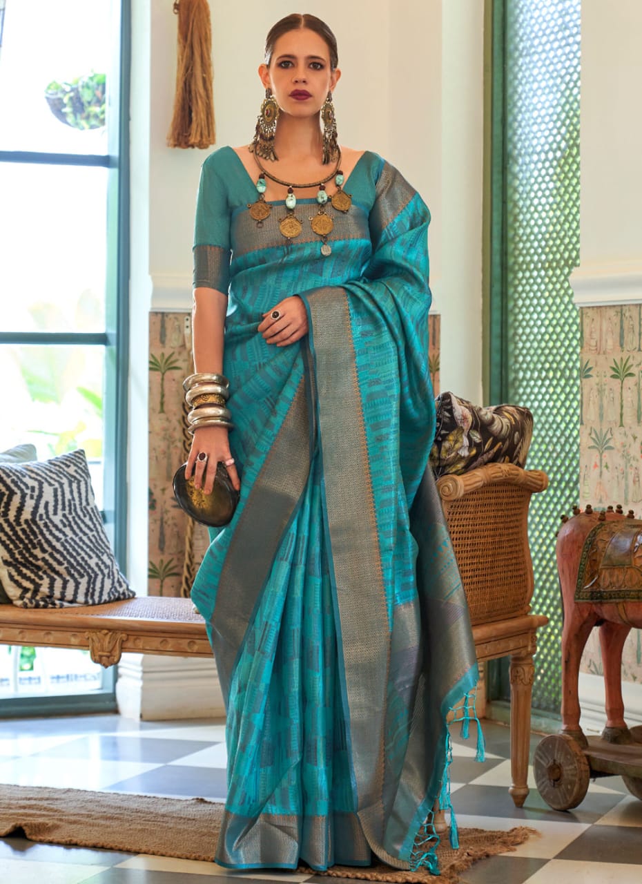 Lovely Aqua Blue Color Kalki Koechlin Designer Contemporary Style Saree