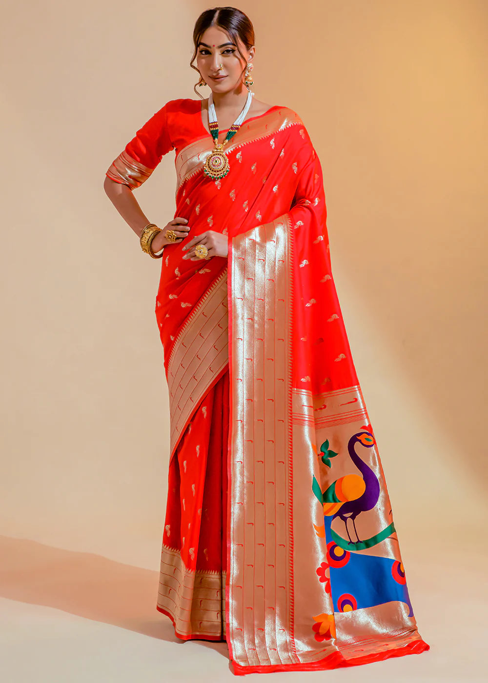 Shine Orange WOWEN paithani Silk Saree