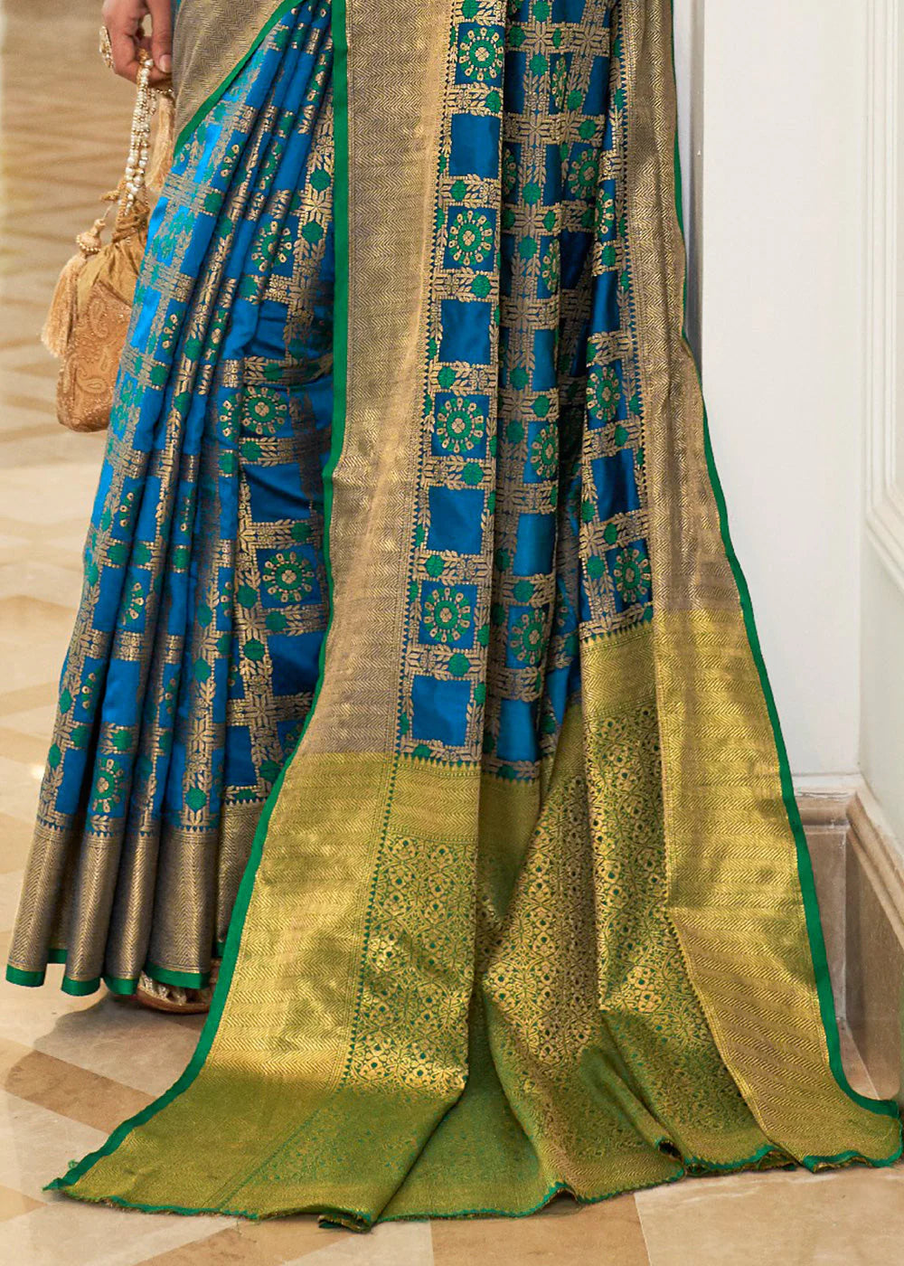 Blue Woven Patola Fusion Banarasi Saree With Brocade Blouse