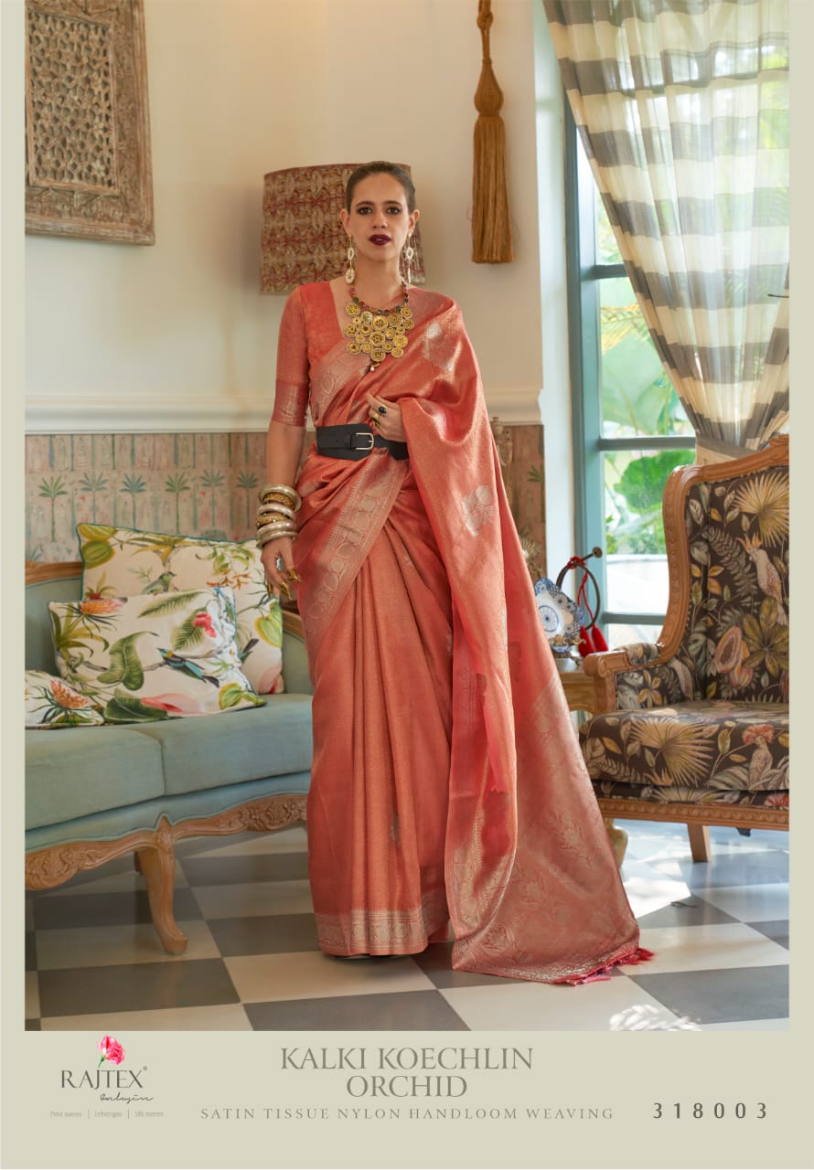 Lovely Salmon Color Kalki Koechlin Saree For Party