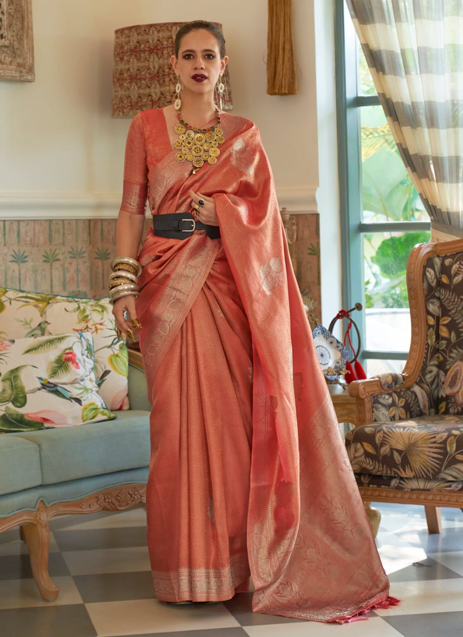 Lovely Salmon Color Kalki Koechlin Saree For Party