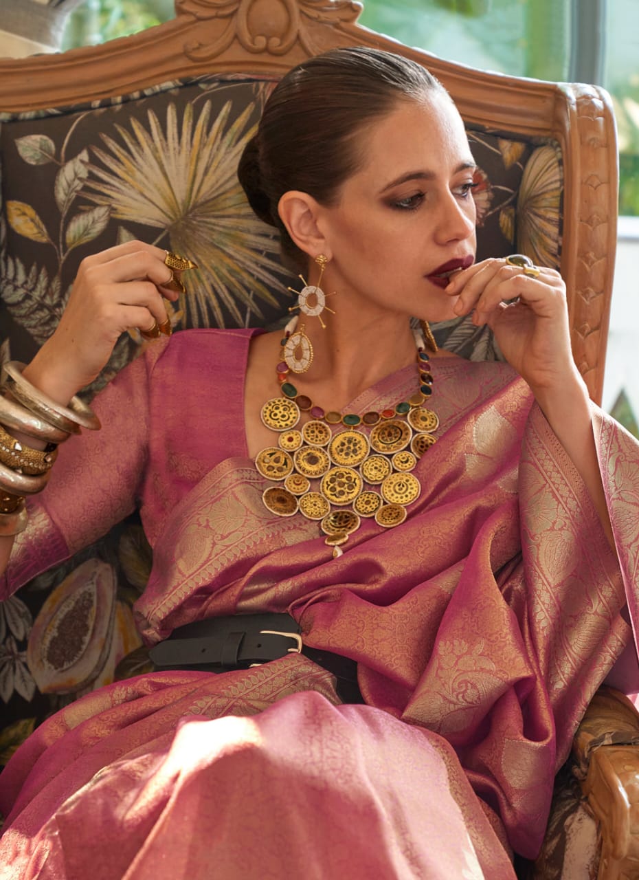 Glamorous Rose Pink Color Kalki Koechlin Saree