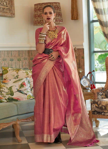 Glamorous Rose Pink Color Kalki Koechlin Saree