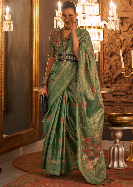 Green Dual Tone Woven Handloom Weaving Kanjivaram Silk Saree