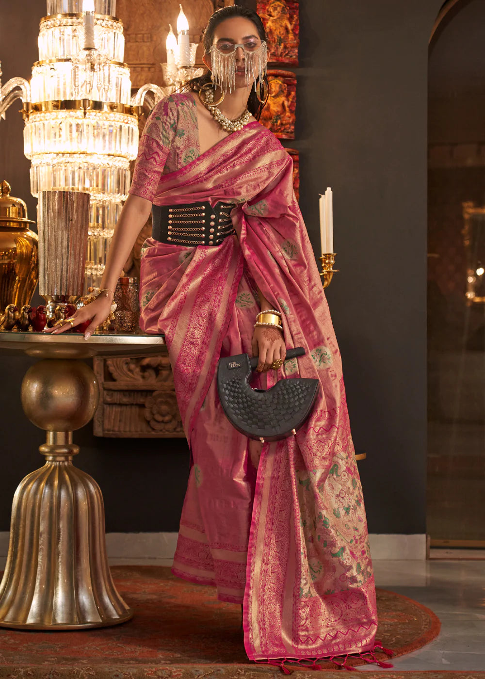 WINE MAUVE Dual Tone Woven Handloom Weaving Kanjivaram Silk Saree