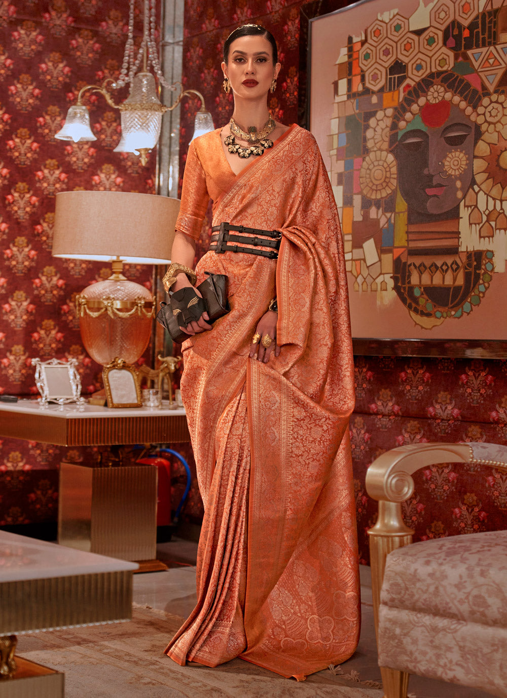 Lovely Orange Color Party Wear Classic Saree