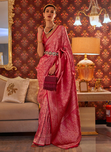 Fab Rose Pink Color Handloom Silk Saree