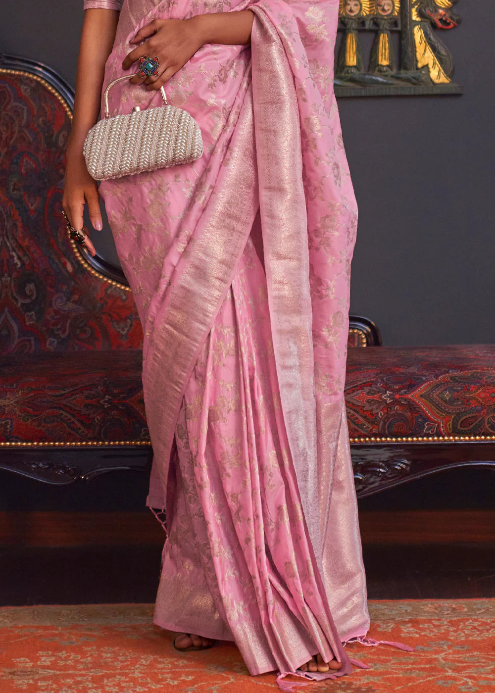 BLUSH PINK KATAN HABUTAI KANJIVARAM SILK HANDLOOM WEAVING SAREE