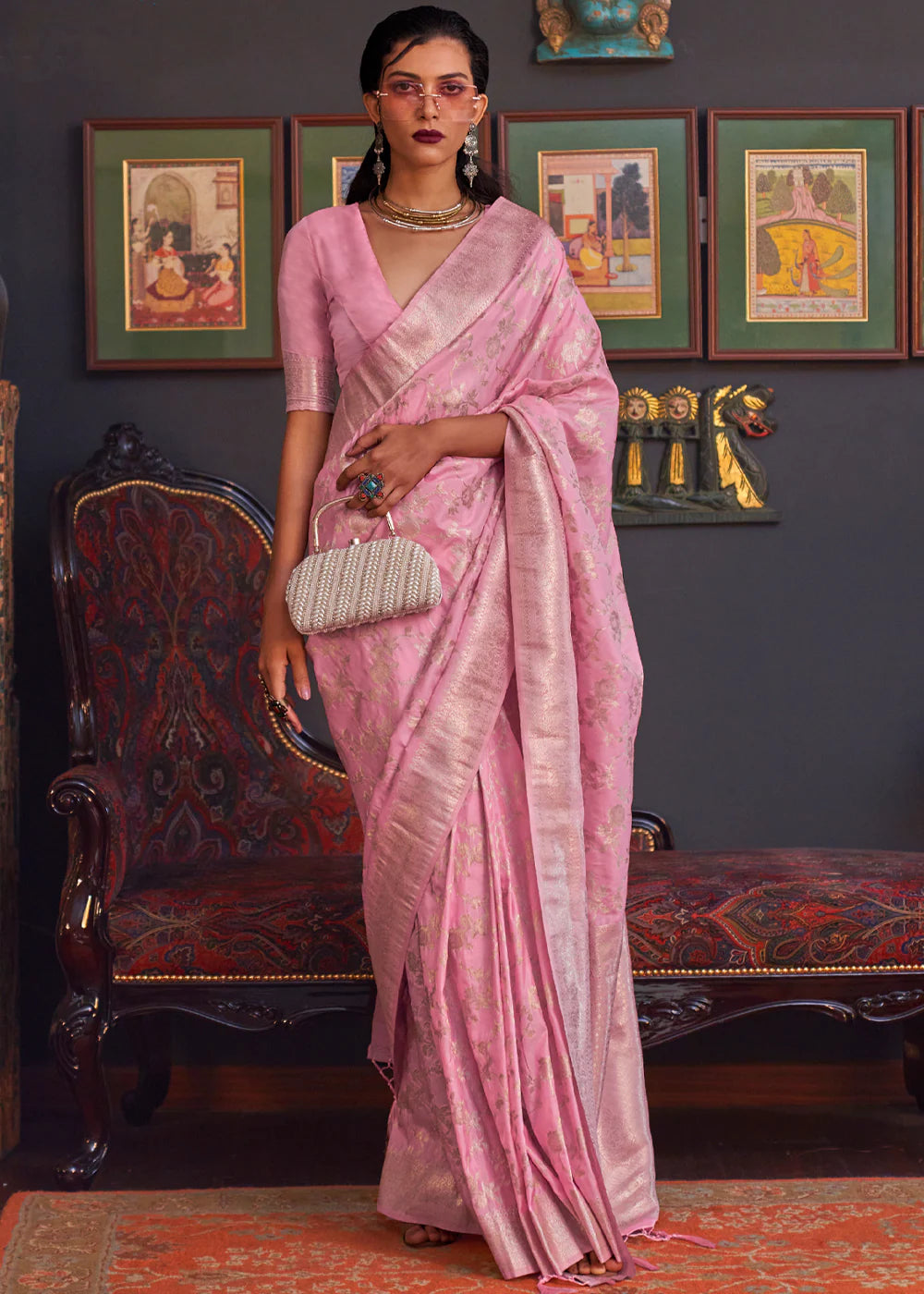 BLUSH PINK KATAN HABUTAI KANJIVARAM SILK HANDLOOM WEAVING SAREE