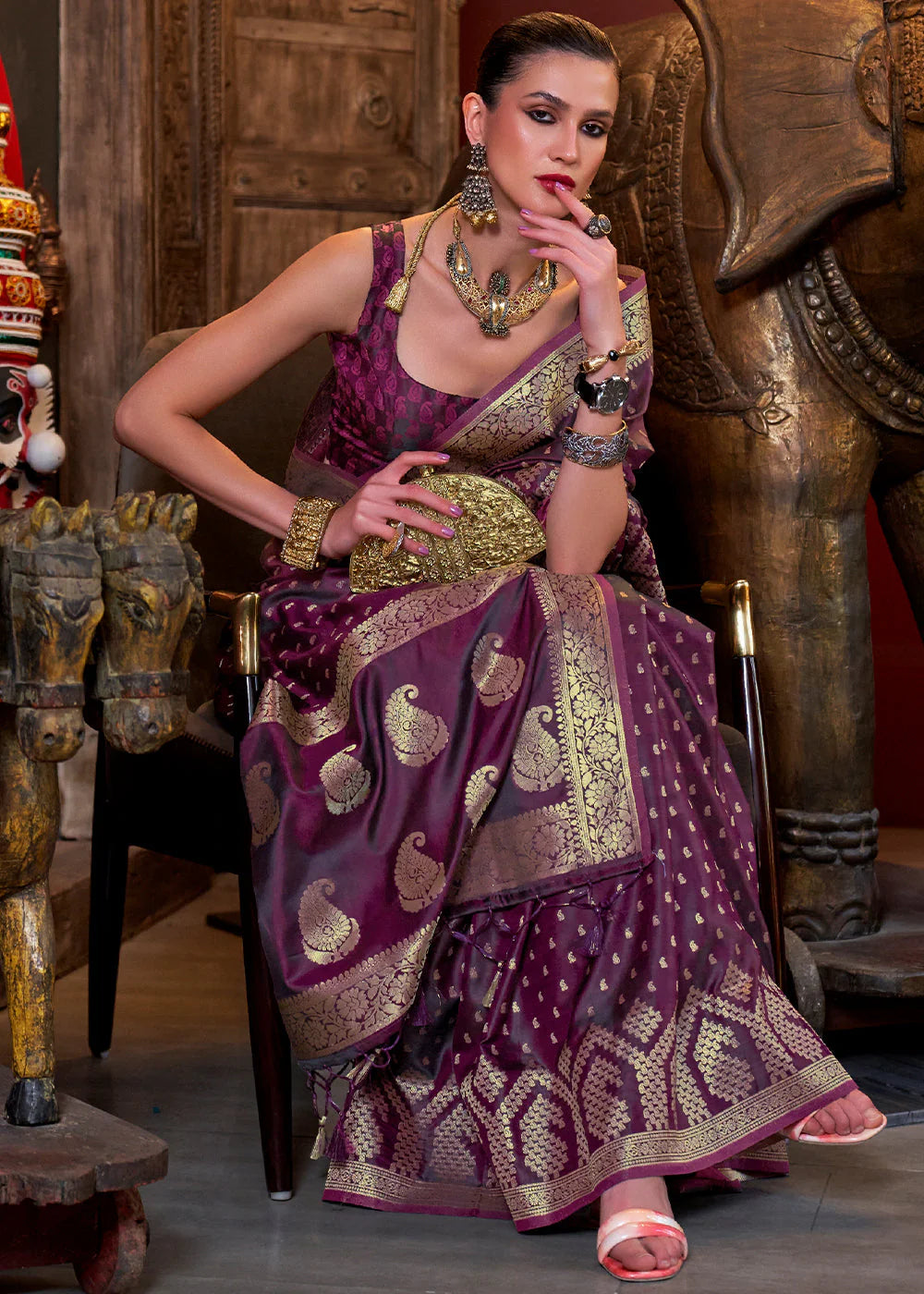 PURPLE HANDLOOM WOVEN SATIN SILK SAREE