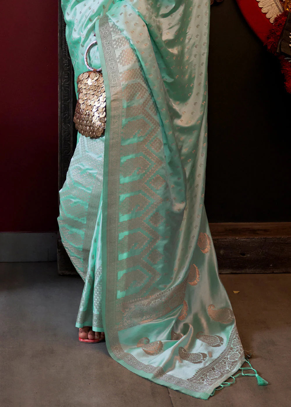 WATER BLUE HANDLOOM WOVEN SATIN SILK SAREE