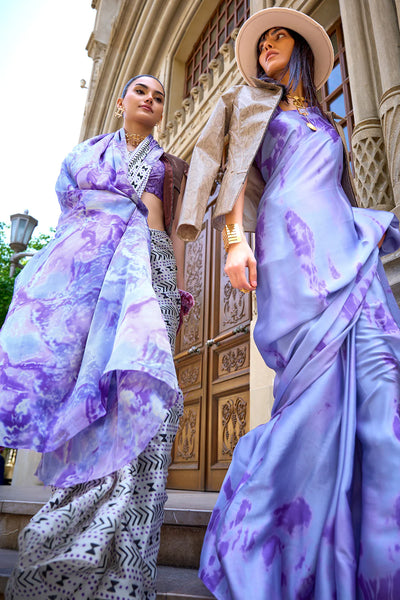 LAVENDER DESIGNER SATIN CREPE PRINTED SAREE