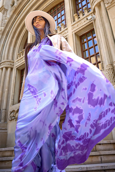 LAVENDER DESIGNER SATIN CREPE PRINTED SAREE