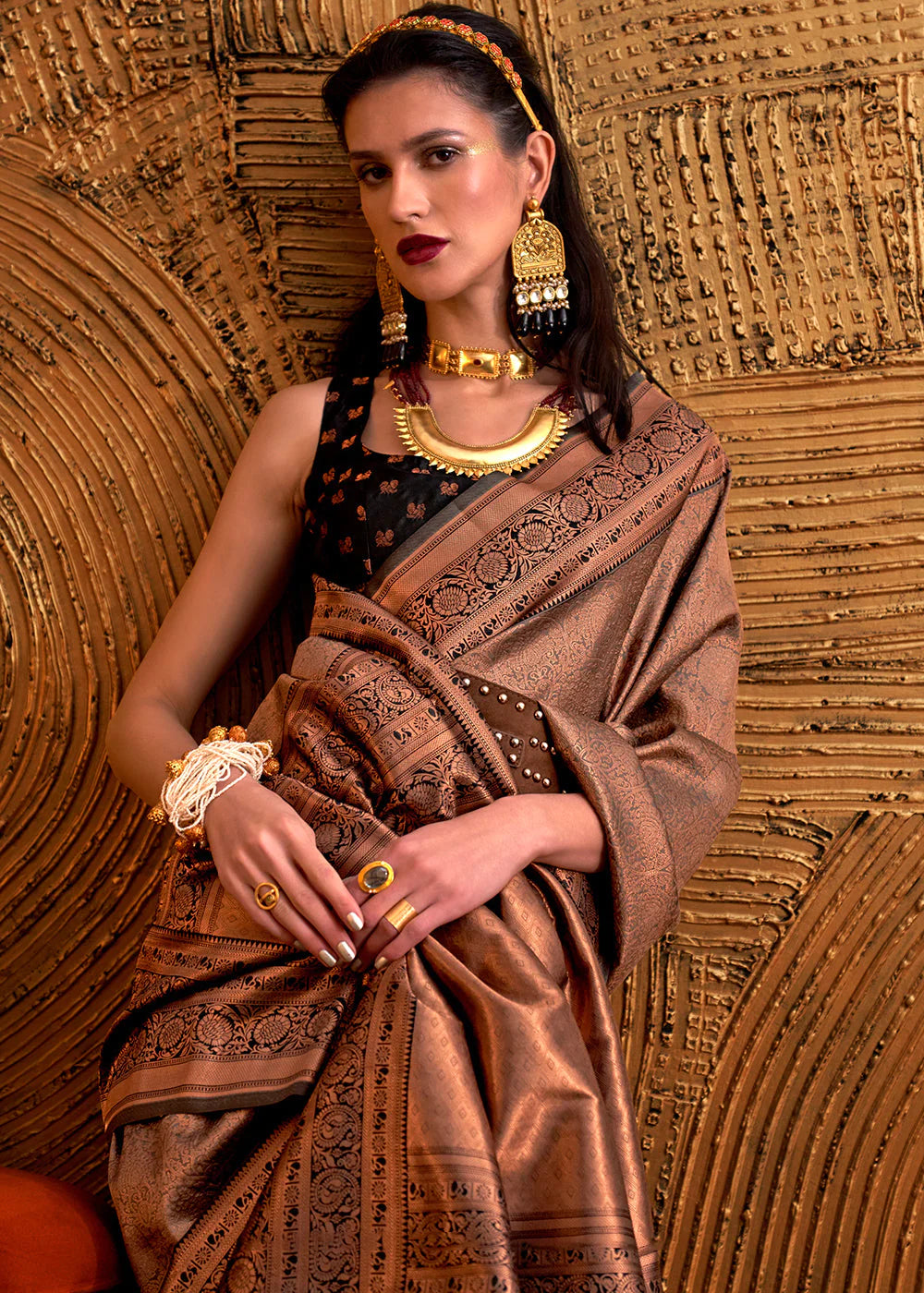 BROWN HANDLOOM WOVEN DESIGNER SILK SAREE