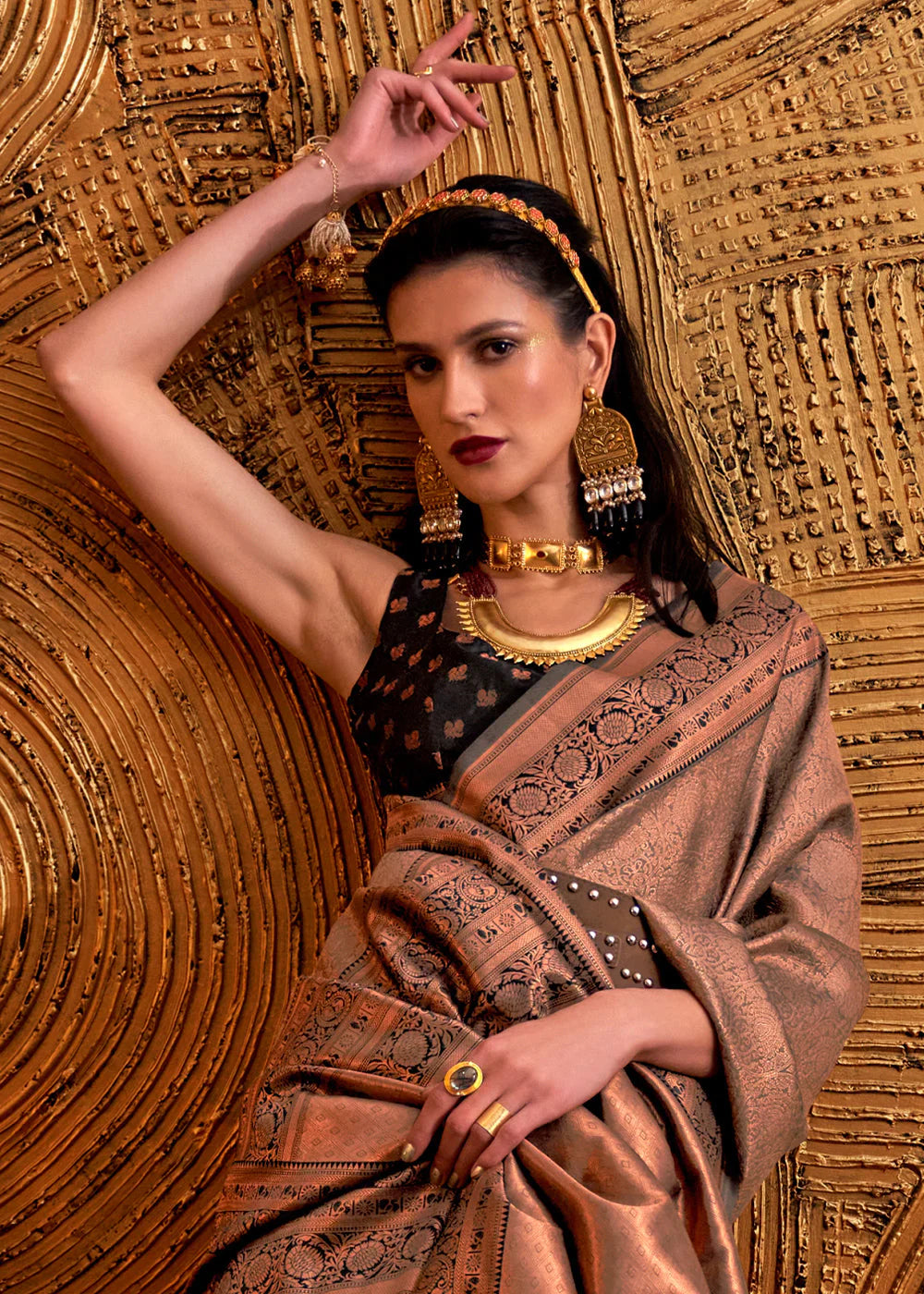 BROWN HANDLOOM WOVEN DESIGNER SILK SAREE