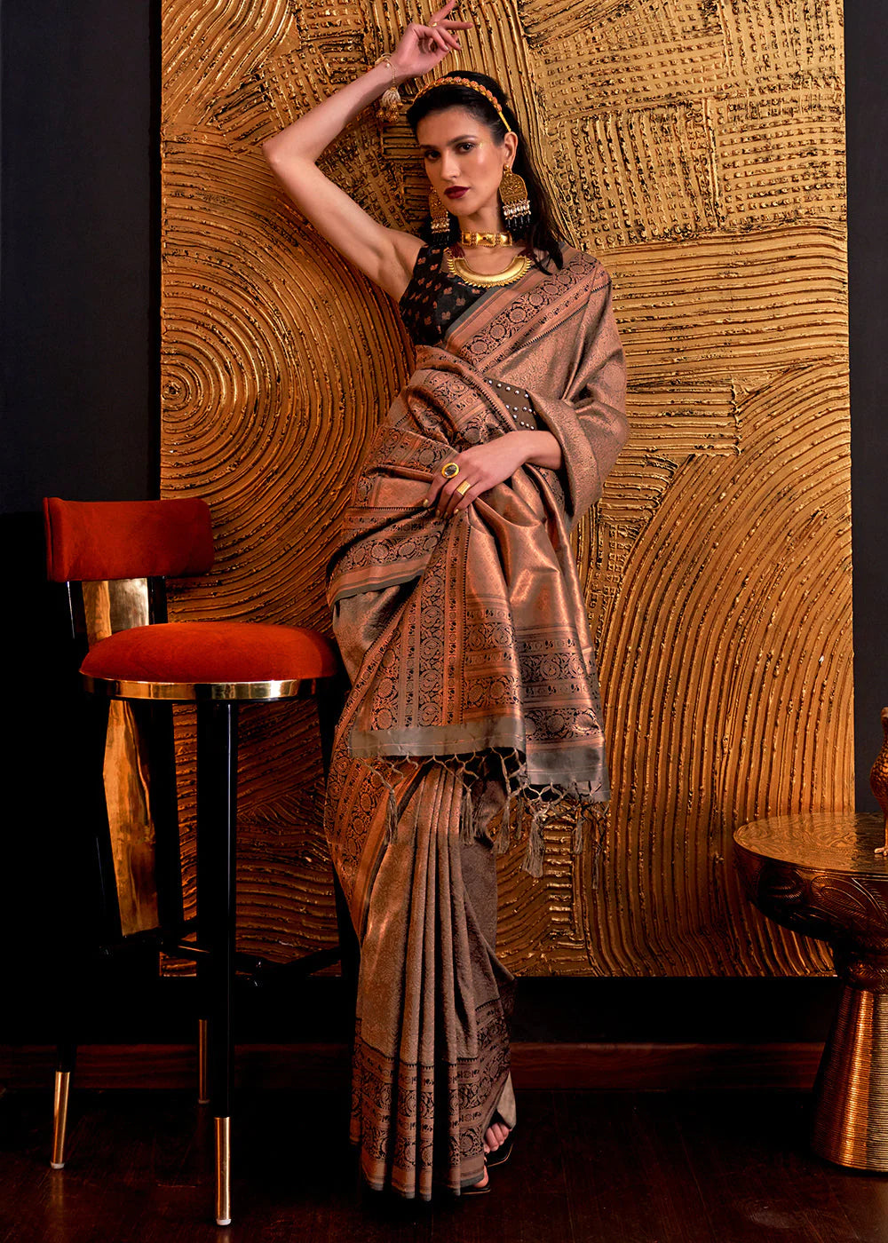 BROWN HANDLOOM WOVEN DESIGNER SILK SAREE