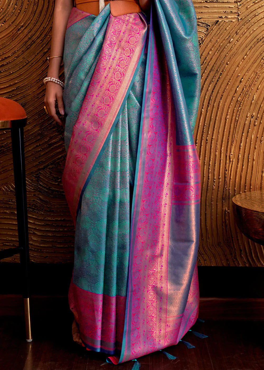 FRENCH BLUE HANDLOOM WOVEN DESIGNER SILK SAREE