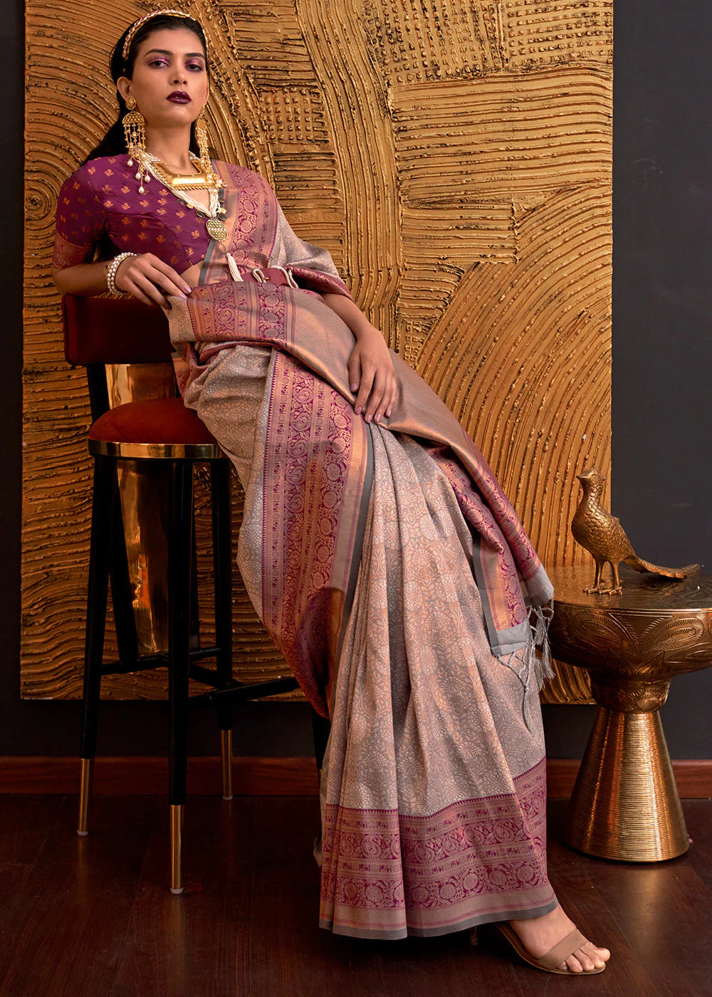 OPERA MAUVE HANDLOOM WOVEN DESIGNER SILK SAREE