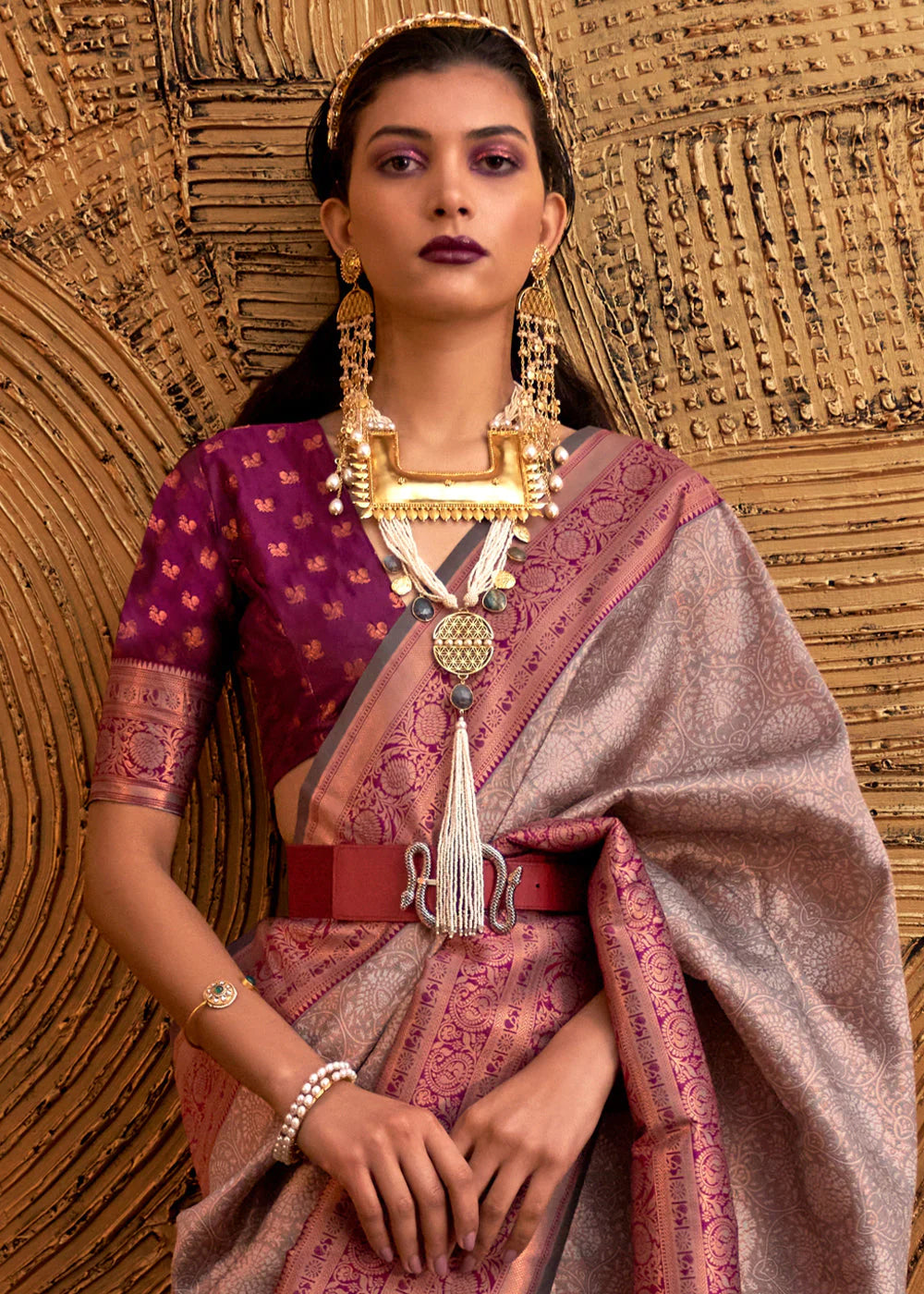 OPERA MAUVE HANDLOOM WOVEN DESIGNER SILK SAREE