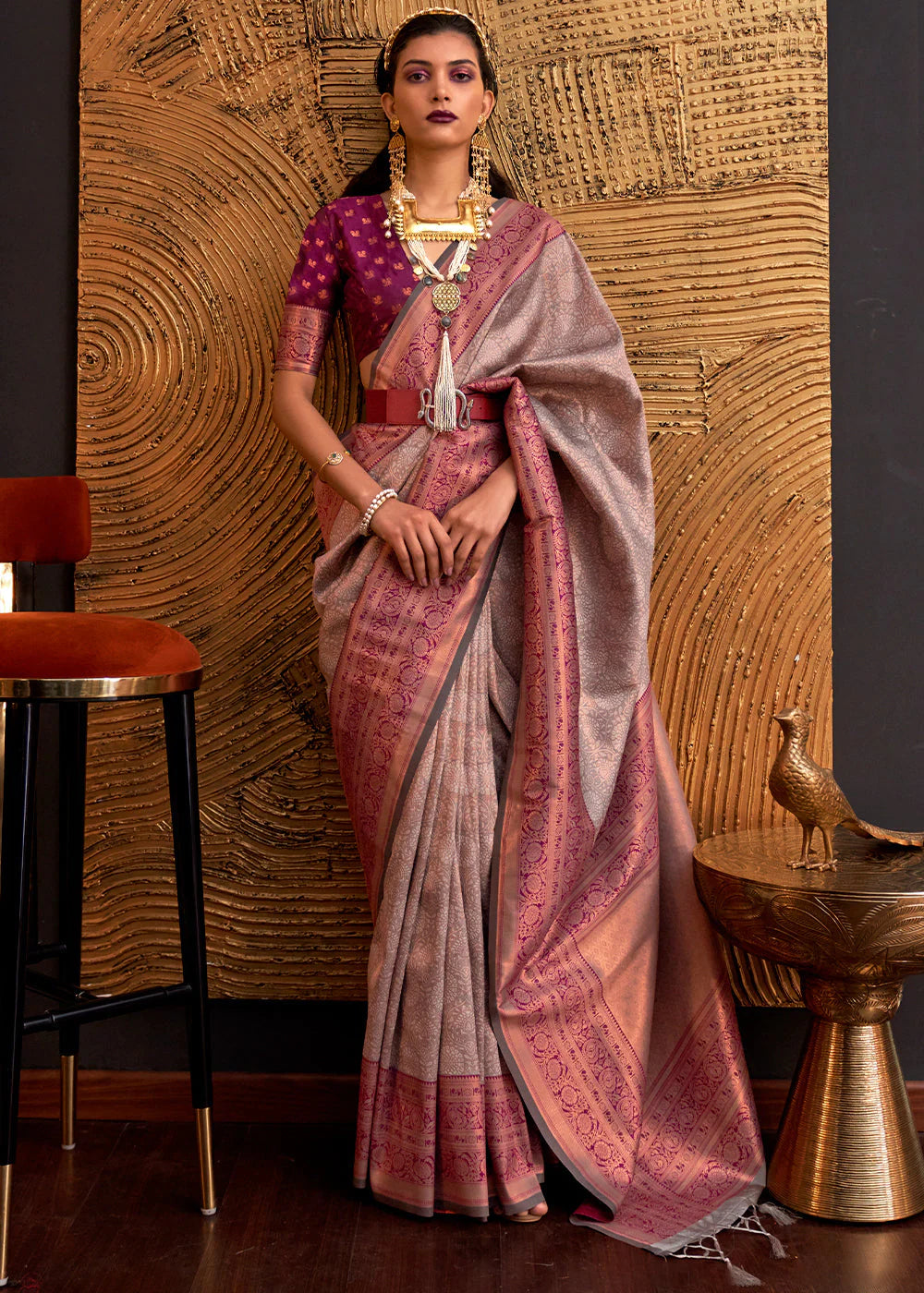 OPERA MAUVE HANDLOOM WOVEN DESIGNER SILK SAREE