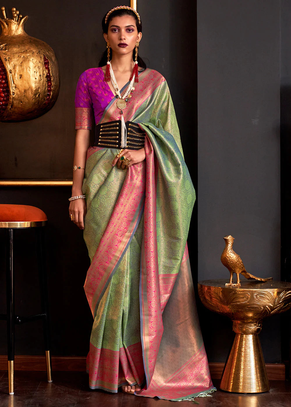 LIGHT GREEN HANDLOOM WOVEN DESIGNER SILK SAREE